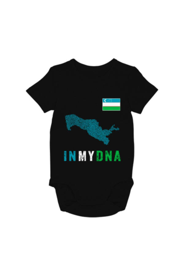 Uzbekistan Flag, Uzbekistan Map. Black Baby Romper - 1