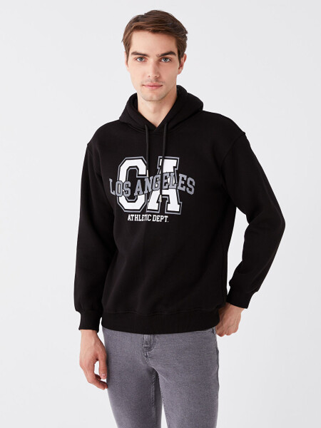 Uzun Kollu Baskılı Erkek Hoodie - 1