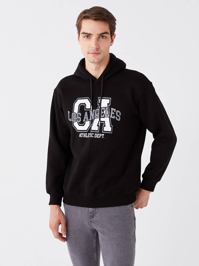 Uzun Kollu Baskılı Erkek Hoodie - 6