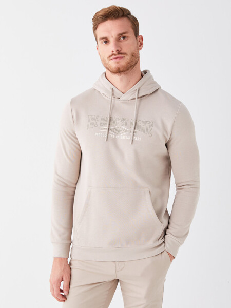 Uzun Kollu Baskılı Erkek Hoodie - 1