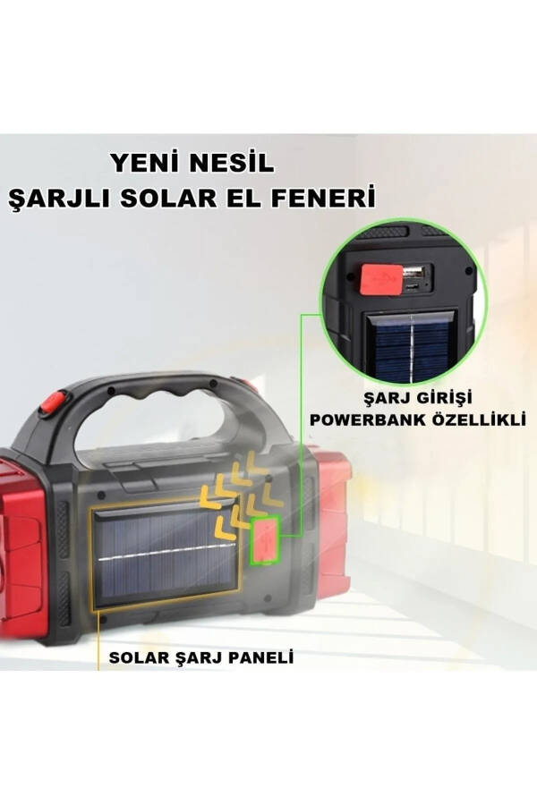 V-2678 Uzoq Masofali Quyosh Paneli bilan 25w Powerbank Usb Chiqishi 4 Rejimli Ultra Kuchli Ledli Zaryadlanadigan Chiroq - 9