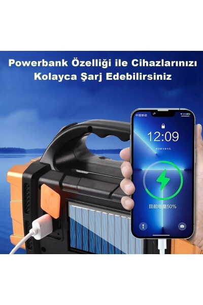 V-2678 Uzun Menzilli Solar Panelli 25w Powerbank Usb Çıkış 4 Mod Lu Ultra Güçlü Ledli Şarjlı Feneri - 4