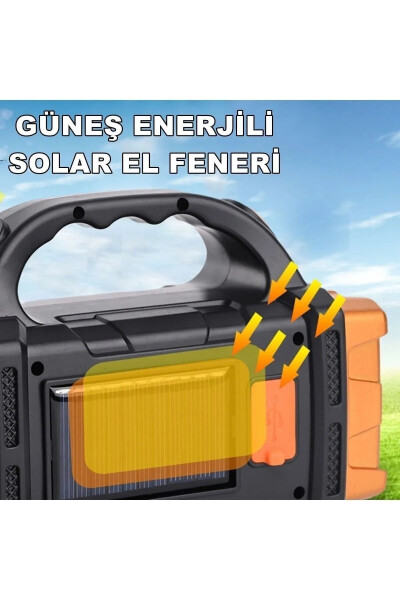 V-2678 Uzun Menzilli Solar Panelli 25w Powerbank Usb Çıkış 4 Mod Lu Ultra Güçlü Ledli Şarjlı Feneri - 7