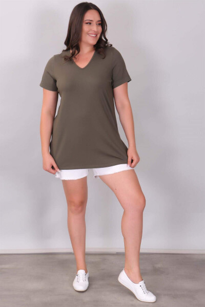 V-Neck Basic Khaki Blouse - 2