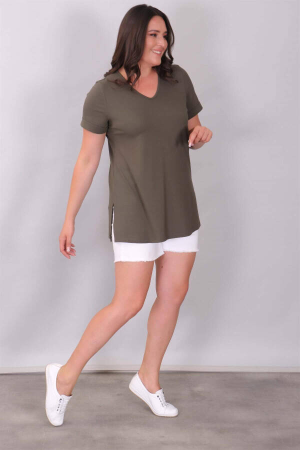 V-Neck Basic Khaki Blouse - 4