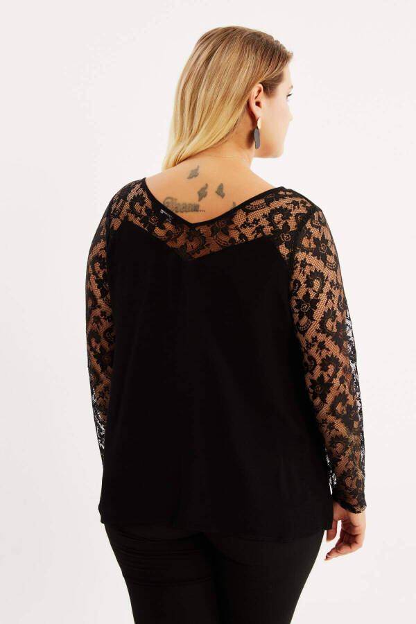 V-Neck Blouse with Lace Sleeves - 5