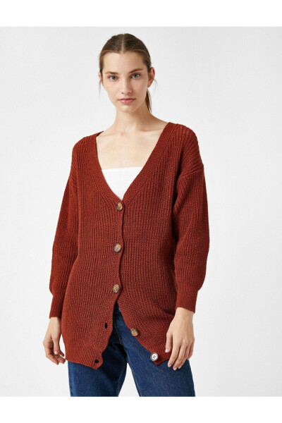 V Neck Buttoned Knit Cardigan - 2