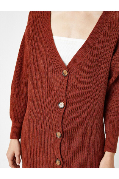 V Neck Buttoned Knit Cardigan - 5