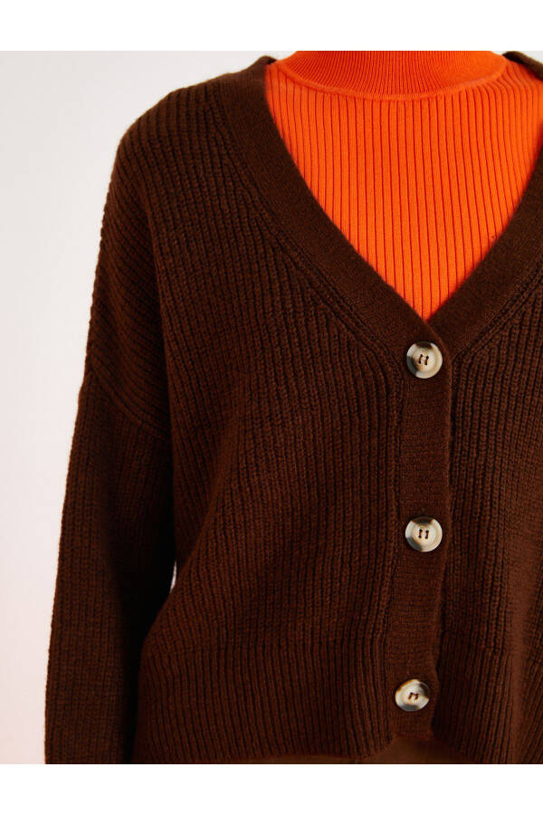 V-Neck Buttoned Long Sleeve Cardigan - 5