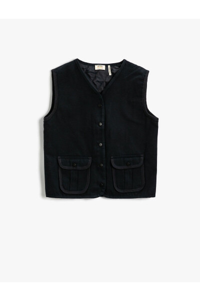 V-Neck Cotton Quilted Lined Vest - 1