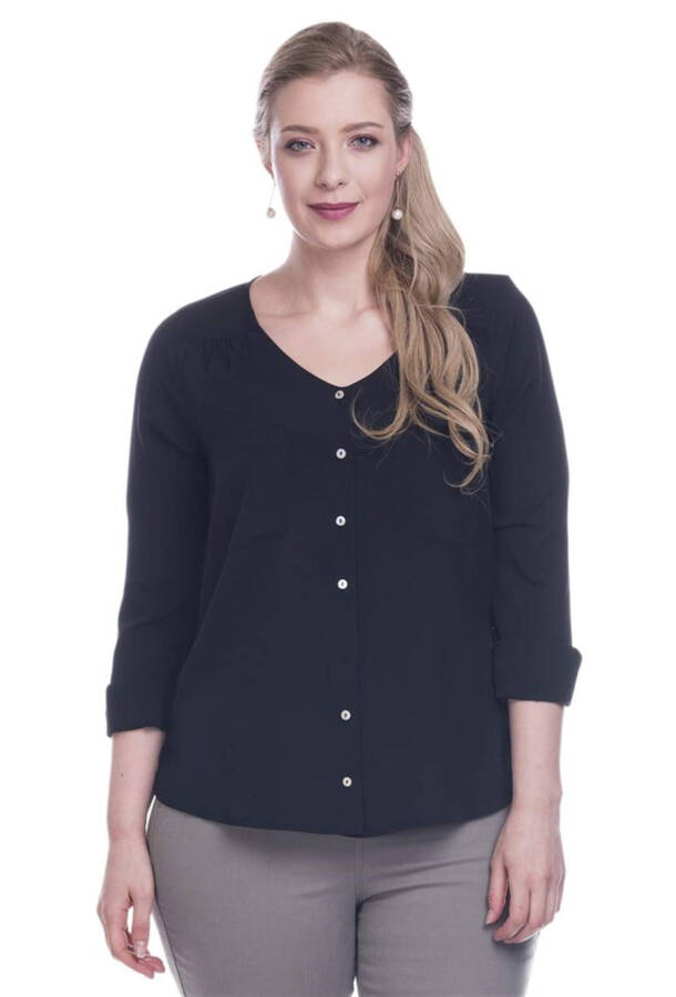 V Neck Crepe Blouse - 1