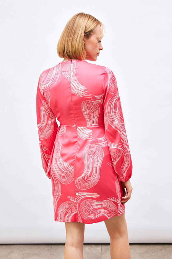 V-Neck Patterned Dress - FUCHSIA - 8