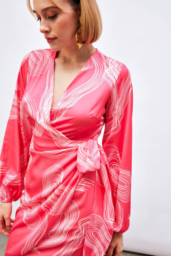 V-Neck Patterned Dress - FUCHSIA - 15