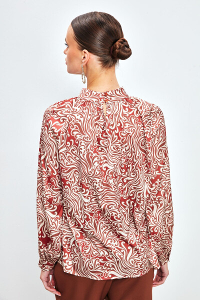 V-Neck Printed Blouse - TERRA COTTA - 8