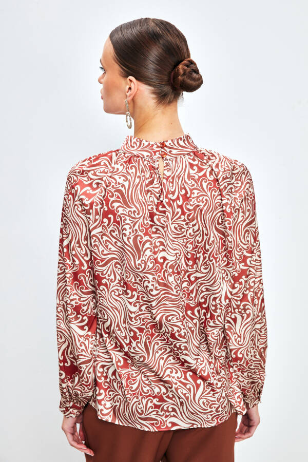 V-Neck Printed Blouse - TERRA COTTA - 16