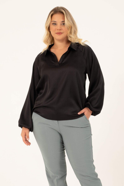 V-Neck Satin Blouse - 1