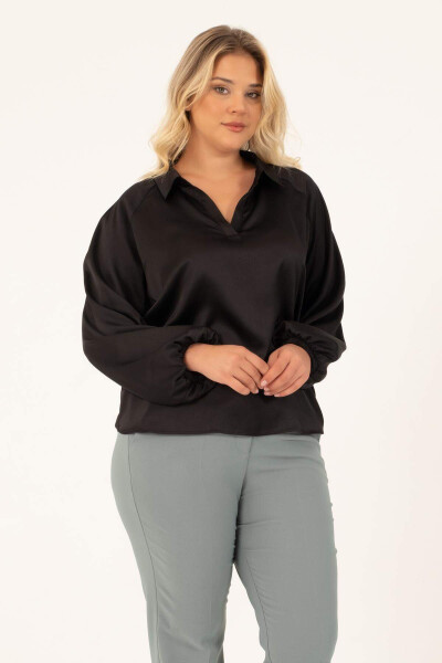 V-Neck Satin Blouse - 2