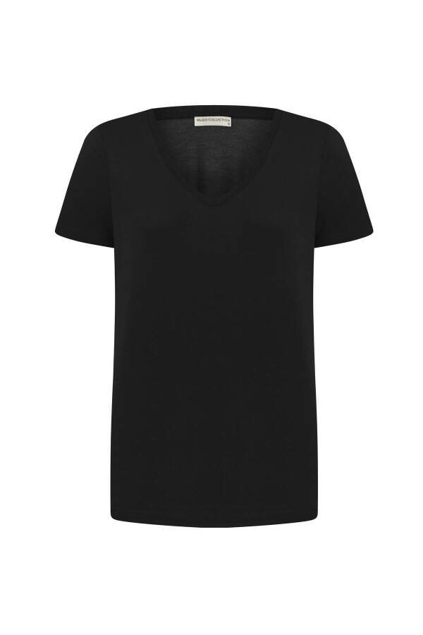 V-Neck Short Sleeve Viscose T-shirt - 3