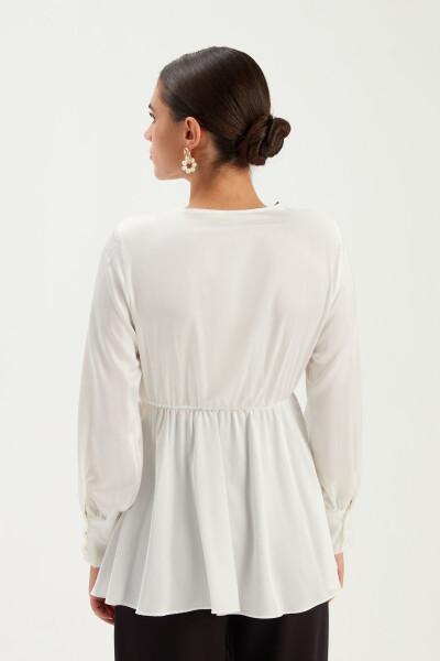 V-Neck Wrap Blouse with Collar Detail - Ecru - 6