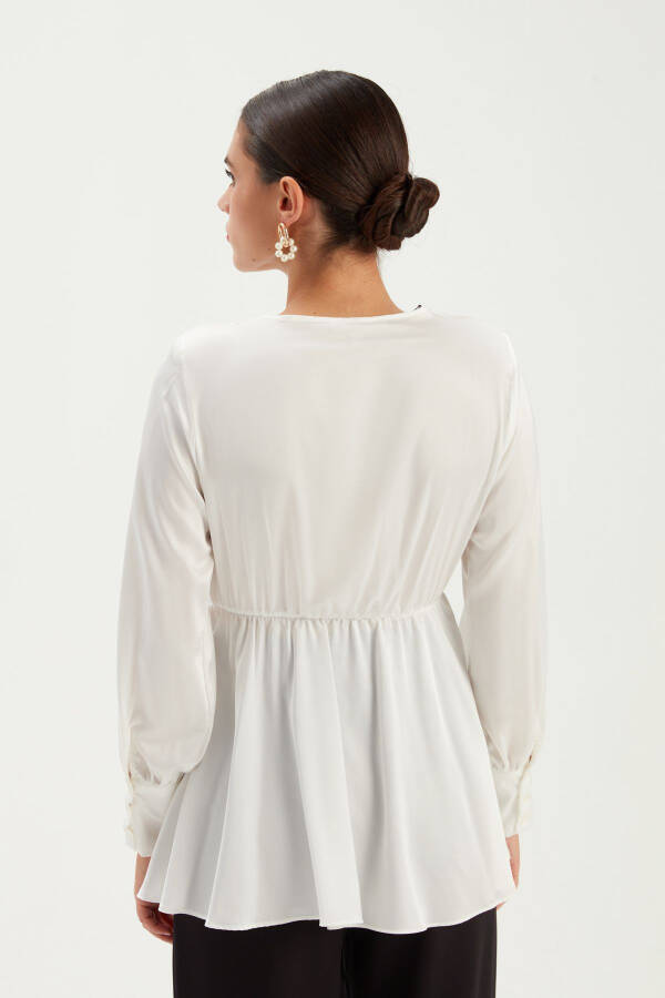 V-Neck Wrap Blouse with Collar Detail - Ecru - 6