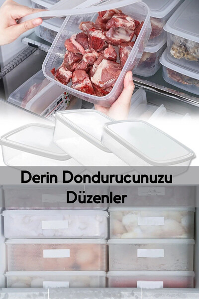 Vakumlu 8 Adet 3,5 Lt Sızdırmaz Göstergeli Büyük Boy Dikdörtgen Erzak Saklama Kabı Seti - Şeffaf - 2