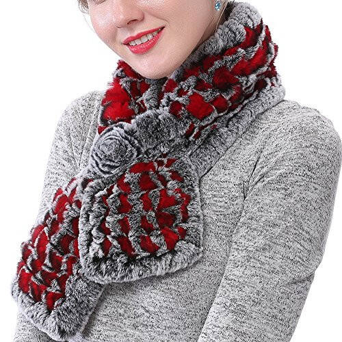 Valpeak Real Fur Scarves Women Winter Fur Neck Warmer Scarf Cold Weather Rabbit Knitted Fuzzy Fluffy - 4