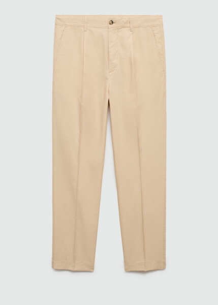 Vanilla colored cotton lyocell pleated trousers - 56