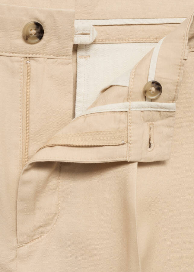 Vanilla colored cotton lyocell pleated trousers - 60