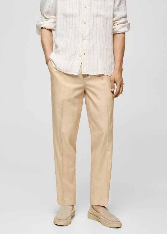 Vanilla colored cotton lyocell pleated trousers - 61