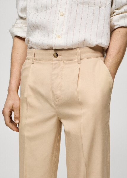 Vanilla colored cotton lyocell pleated trousers - 62