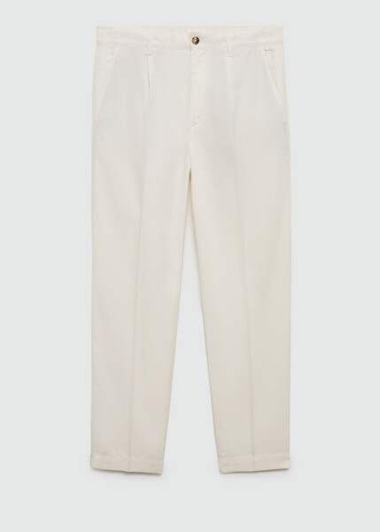 Vanilla colored cotton lyocell pleated trousers - 47