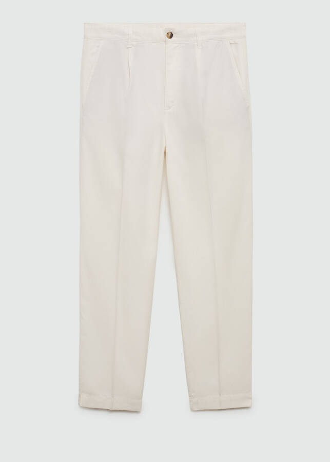 Vanilla colored cotton lyocell pleated trousers - 47