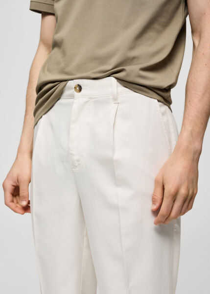 Vanilla colored cotton lyocell pleated trousers - 35