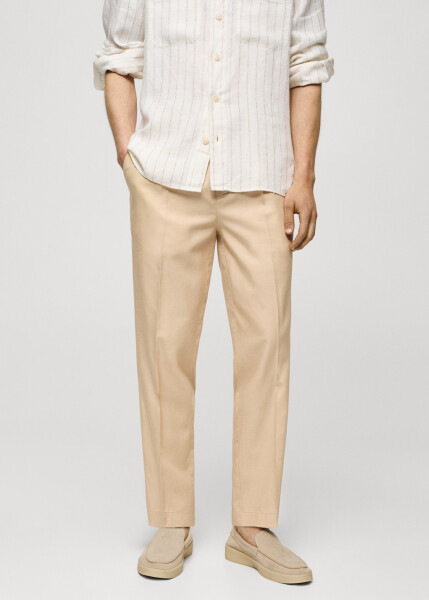 Vanilla colored cotton lyocell pleated trousers - 25