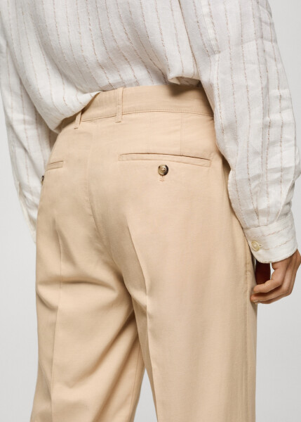 Vanilla colored cotton lyocell pleated trousers - 27