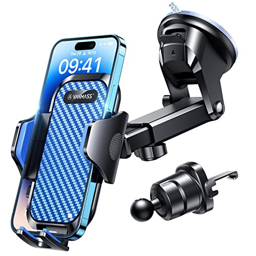 VANMASS 【2024 Newest & Strongest】 Military-Grade Cert Car Phone Holder Mount【Over 60LBS Suction】 Dashboard Windshield Cell Automobile Cradles Truck Hook Vent for iPhone 15 Pro Max 14 13 12 Samsung - 1