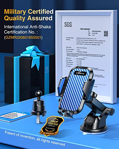 VANMASS 【2024 Newest & Strongest】 Military-Grade Cert Car Phone Holder Mount【Over 60LBS Suction】 Dashboard Windshield Cell Automobile Cradles Truck Hook Vent for iPhone 15 Pro Max 14 13 12 Samsung - 2