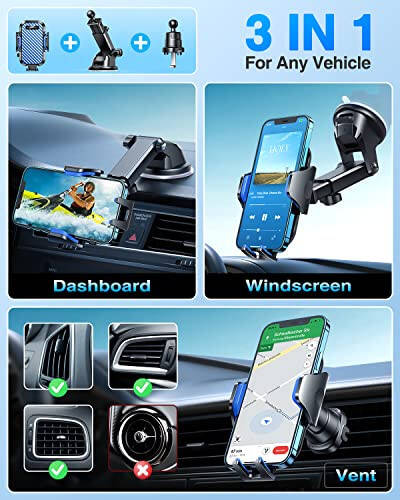 VANMASS 【2024 Newest & Strongest】 Military-Grade Cert Car Phone Holder Mount【Over 60LBS Suction】 Dashboard Windshield Cell Automobile Cradles Truck Hook Vent for iPhone 15 Pro Max 14 13 12 Samsung - 4