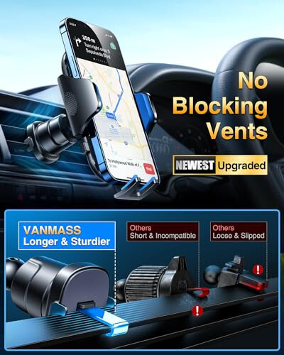 VANMASS 【2024 Newest & Strongest】 Military-Grade Cert Car Phone Holder Mount【Over 60LBS Suction】 Dashboard Windshield Cell Automobile Cradles Truck Hook Vent for iPhone 15 Pro Max 14 13 12 Samsung - 5