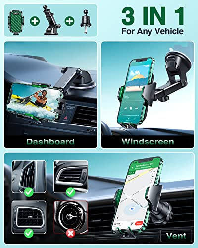 VANMASS 【2024 Newest & Strongest】 Military-Grade Cert Car Phone Holder Mount【Over 60LBS Suction】 Dashboard Windshield Cell Automobile Cradles Truck Hook Vent for iPhone 15 Pro Max 14 13 12 Samsung - 6