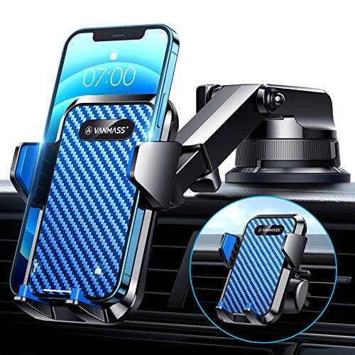 VANMASS [2024 Upgrade Phone Holders for Your Car [Super Suction Cup] Cell Phone Mount Car Dashboard Window Vent Desk Fit for iPhone 15 Pro Max 14 13 Universal Handsfree Automobile Vehicle Cradle，Blue - 1