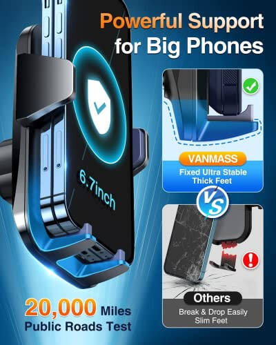 VANMASS [2024 Upgrade Phone Holders for Your Car [Super Suction Cup] Cell Phone Mount Car Dashboard Window Vent Desk Fit for iPhone 15 Pro Max 14 13 Universal Handsfree Automobile Vehicle Cradle，Blue - 5