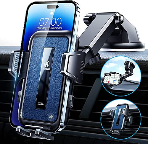 VANMASS 2024 Upgrade [Top Military-Grade] Car Phone Holder, [Newest & Strongest Suction] Cell Phone Car Mount Windshield Dashboard Vent Truck Stand for iPhone 15 Pro Max 14 13 Android, Matt Blue - 1