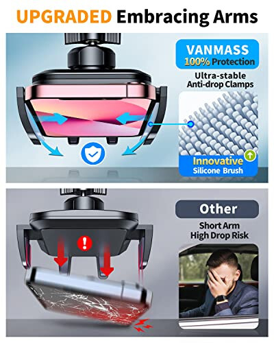 VANMASS 2024 Upgrade [Top Military-Grade] Car Phone Holder, [Newest & Strongest Suction] Cell Phone Car Mount Windshield Dashboard Vent Truck Stand for iPhone 15 Pro Max 14 13 Android, Matt Blue - 3