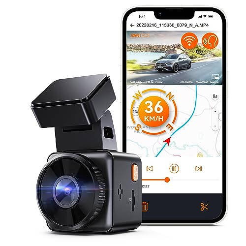 Vantrue E1 Lite 1080P WiFi Mini Dash Cam with GPS and Speed, Free App, Voice Control Detachable Dash Camera, 24 Hours Parking Mode, Night Vision, Motion Detection, Loop Recording, Support 512GB Max - 1