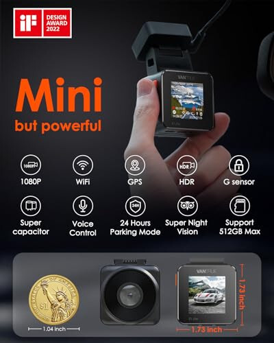 Vantrue E1 Lite 1080P WiFi Mini Dash Cam with GPS and Speed, Free App, Voice Control Detachable Dash Camera, 24 Hours Parking Mode, Night Vision, Motion Detection, Loop Recording, Support 512GB Max - 2