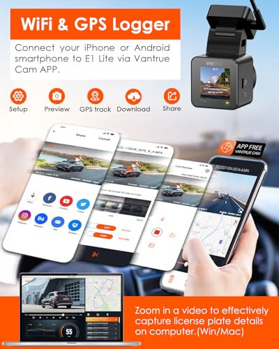 Vantrue E1 Lite 1080P WiFi Mini Dash Cam with GPS and Speed, Free App, Voice Control Detachable Dash Camera, 24 Hours Parking Mode, Night Vision, Motion Detection, Loop Recording, Support 512GB Max - 4