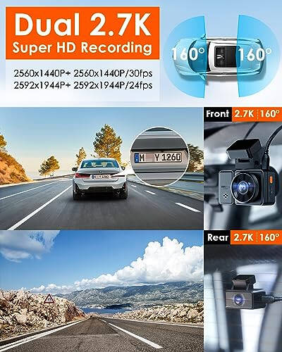 Vantrue E2 Oldingi va Orqa Ko'rinish Dash Cam, Ovozli boshqarish, 2.7K + 2.7K Ikki tomonlama Dash Kamera, WiFi, GPS, STARVIS Kechasi ko'rish, Buferli To'xtash rejimi, G-Sensor, 2.45