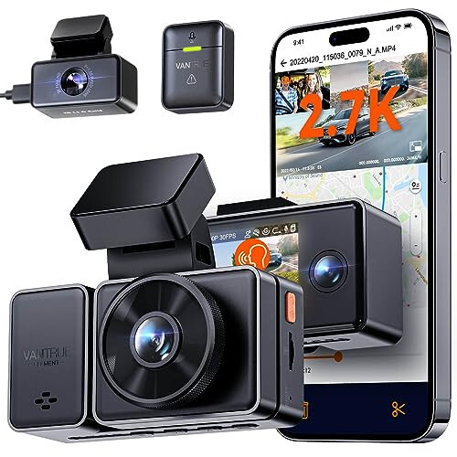 Vantrue E3 3 Kanal 2.7K WiFi Dash Cam GPS, Sesli Kontrol, Starvis IR Gece Görüşü, 24 Saat Tamponlu Park Modu, 3 Yönlü 1944P+1080P+1080P Ön ve Arka İç Dash Kamera, 512GB'a Kadar Destek - 1