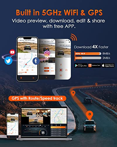 Vantrue E3 3 Kanal 2.7K WiFi Dash Cam GPS, Sesli Kontrol, Starvis IR Gece Görüşü, 24 Saat Tamponlu Park Modu, 3 Yönlü 1944P+1080P+1080P Ön ve Arka İç Dash Kamera, 512GB'a Kadar Destek - 7